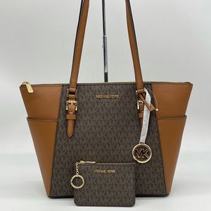 Michael Kors Large Charlotte Tote Bag & Coinpouch wID Brown